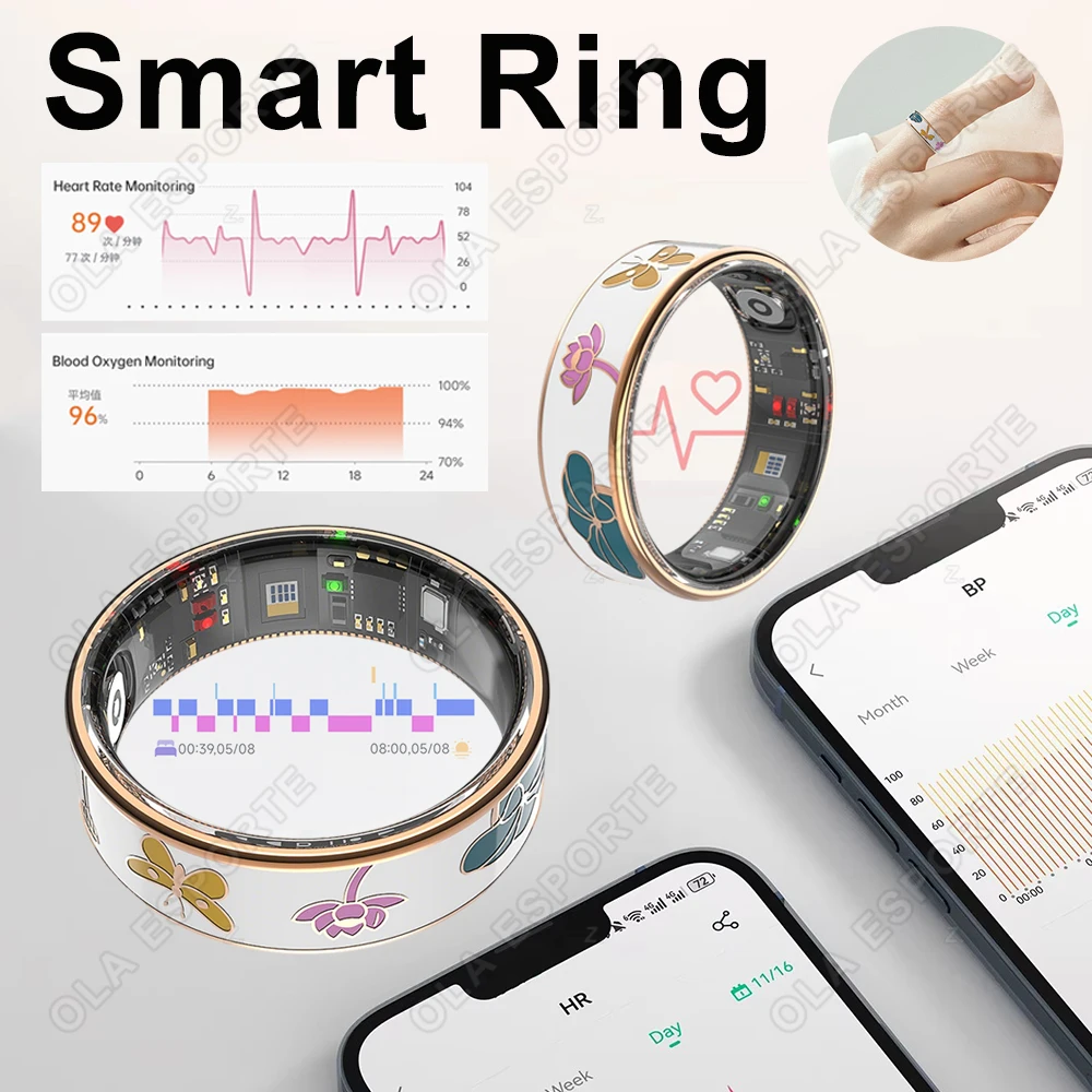 

Умное кольцо с цветной эмалью для женщин, из нержавеющей стали, водонепроницаемое, с мониторингом сна и фитнес-трекером