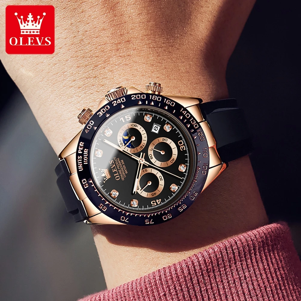 OLEVS Luxury Men Watch Quartz Watches Waterproof Luminous Top Brand Watch for Men Date Chronograph Moon Phase Sport Wristwatch