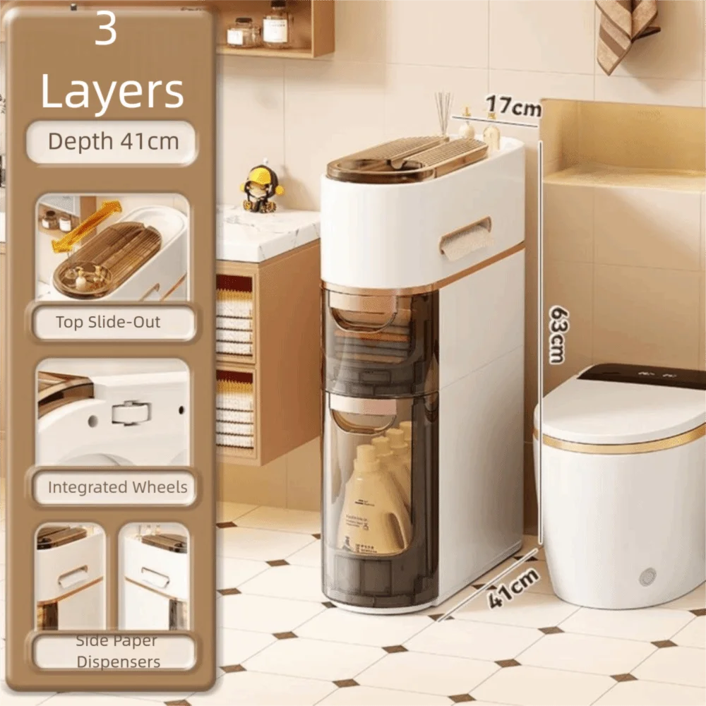 

3 Tiers Narrow Storage Cabinet Large Capacity Movable Drawer-Type Organizer Plastic Storage Rack Bathroom Organizer