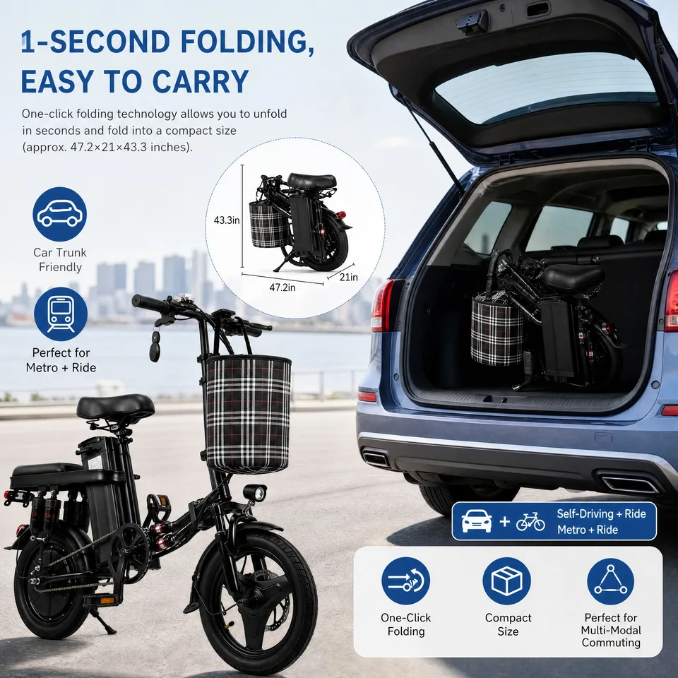 Portable Folding Electric Bike 400W 48V 15Ah Lithium Battery Urban Commuter E-Bicycle with Dual Suspension image 7