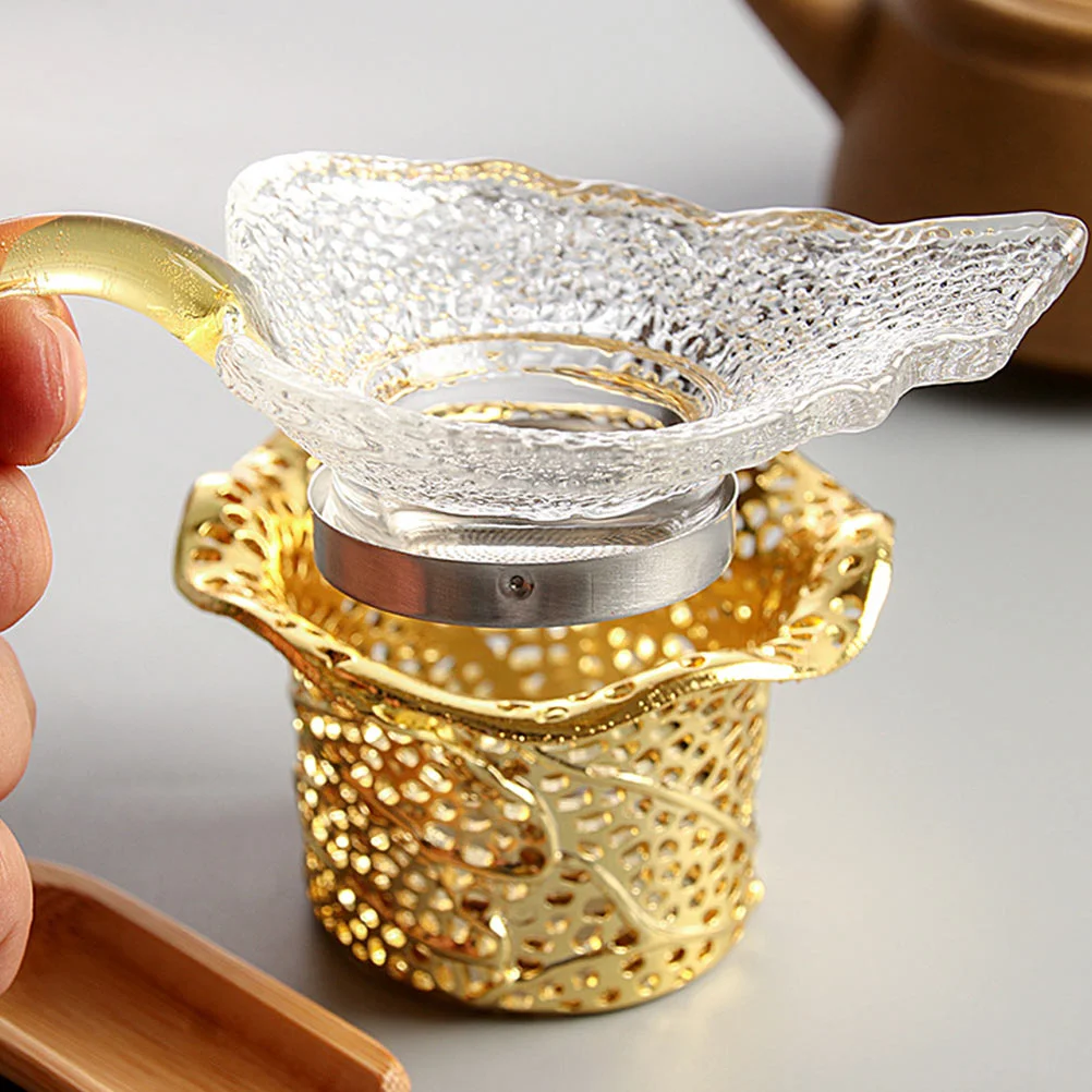 1 Set Glass Tea Strainer Metal Leaf Shaped Filter Heat Resistant Creative Design Effective Residue Infuser Unique