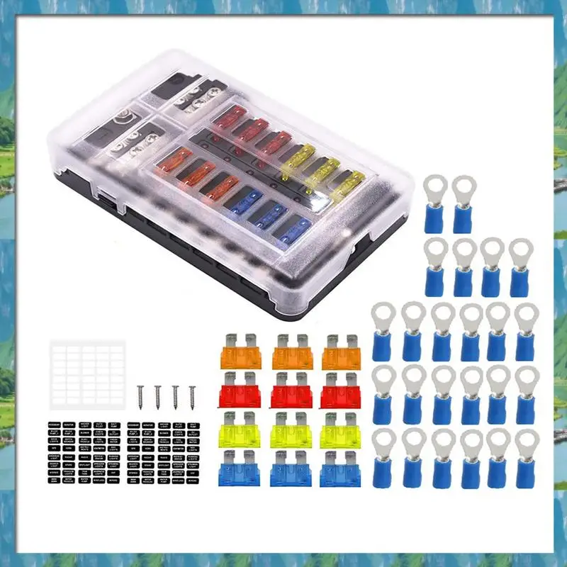The New 12V Fuse Block 12 Circuit Fuse Box Kit,With LED Indicator With Negative Marine Fuse Box For Dc12-24V Car Boat RV Truck