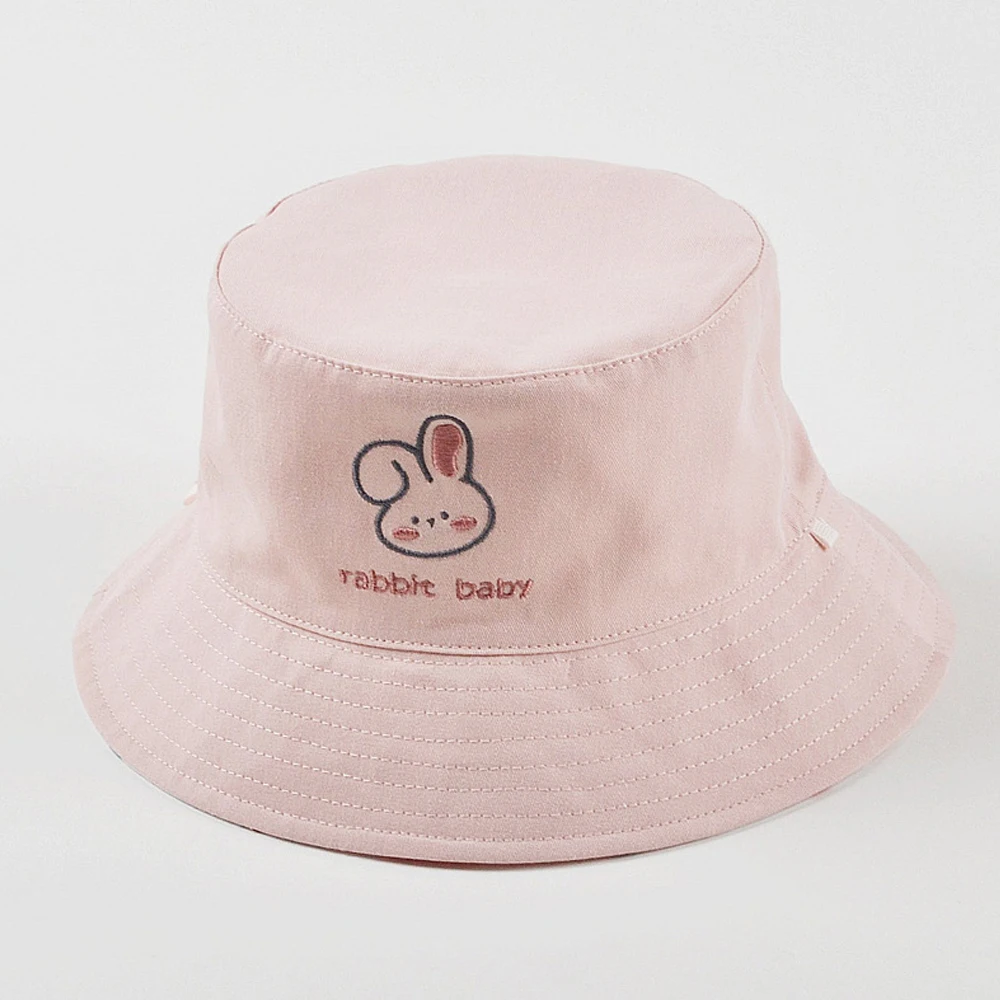 

Bucket Hat Girl Summer Sun Protection Pink Rabbit Big Brim Cap With Strap Beach Accessory For Outdoor Holiday Spring