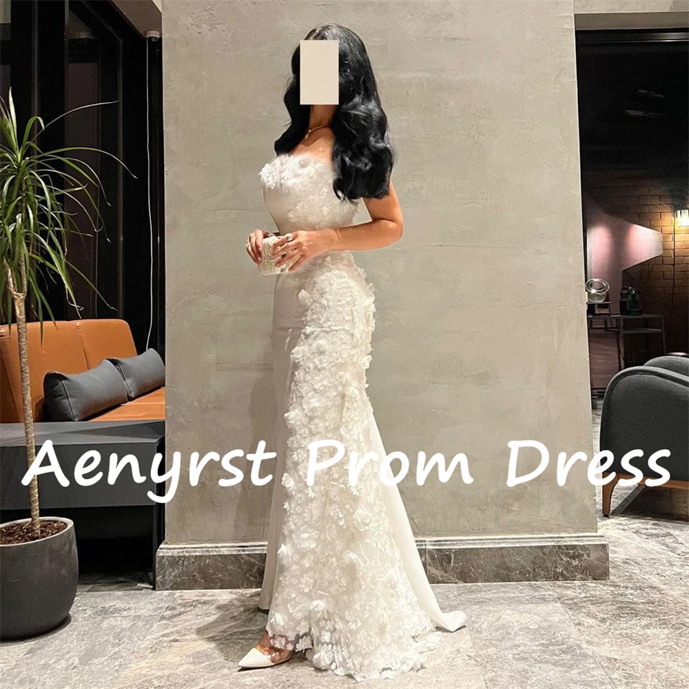 Aenyrst Elegante 3d Appliques Strapless Avondjurken Satijn Zeemeermin Prom Feestjurken Enkellange Trouwjurk Voor Dames