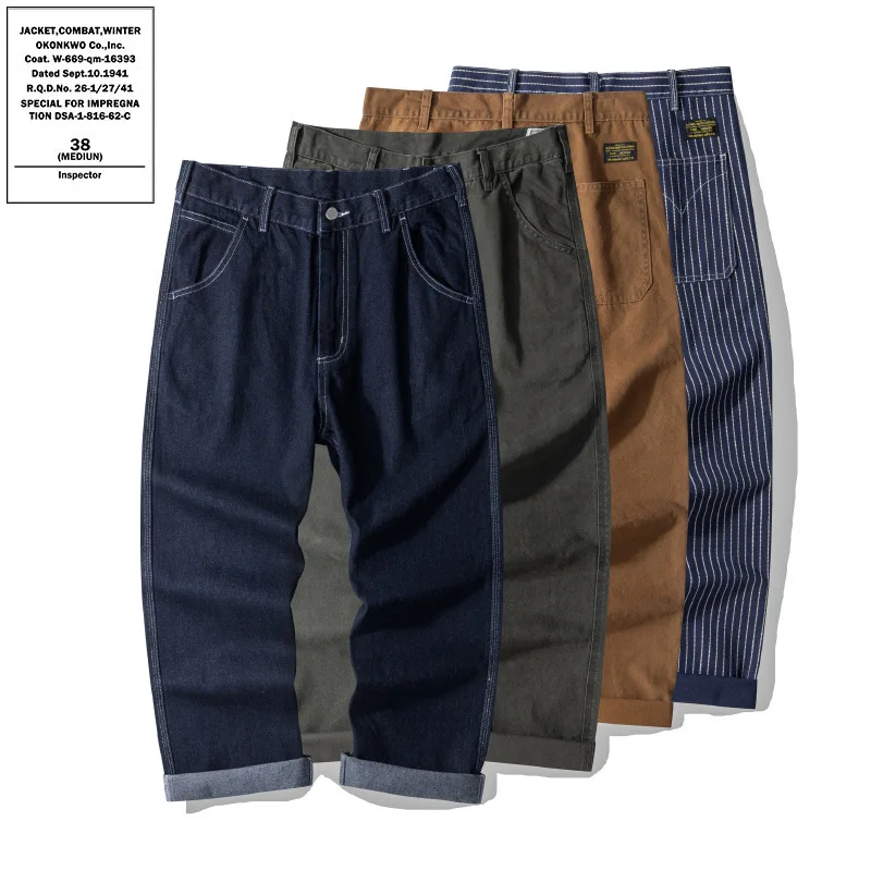 

Оригинальные цветные джинсовые парусиновые рабочие брюки WABA, полосатые брюки Utili, прямые брюки с высокой талией, молодежная повседневная одежда