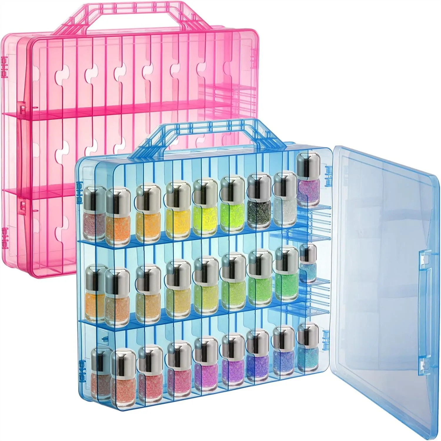 

Double Side Nail Polish Organizer, 48 Slots Transparent Nail Polish Storage Case with Adjustable Dividers for Display and Travel