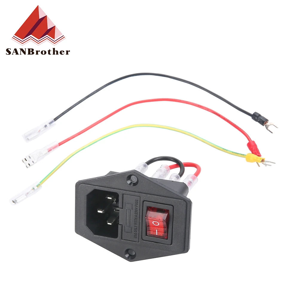 3D Printer Parts 15A 250V Power Switch AC Power Outlet With Red Triple Rocker Switch Fused Module Plug For 3d Printer