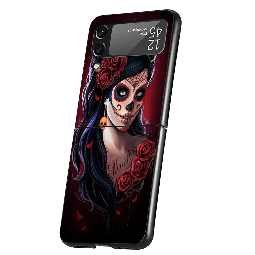 Catrina Beautiful Rose Girl Skull Case Phone Cover for Samsung Galaxy Z Flip 6 5 4 3 5G ZFlip6 ZFlip5 ZFlip4 ZFlip3 Black Hard T image 5