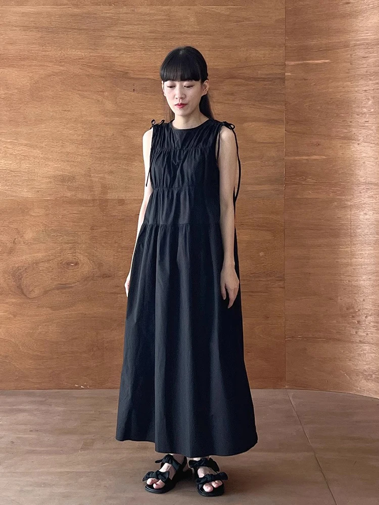 Vestido de Verano Nuevo, Hoado, con Lazo de Mariposa, Pado, Estilo Coreano, Falda Larga en Línea A, sin Mangas, Cuello R...