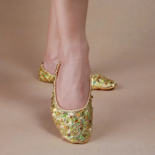 Imagen 2 del producto Zapatos de lentejuelas de danza del vientre para mujer, calzado de interior suave, 1 par por lote
