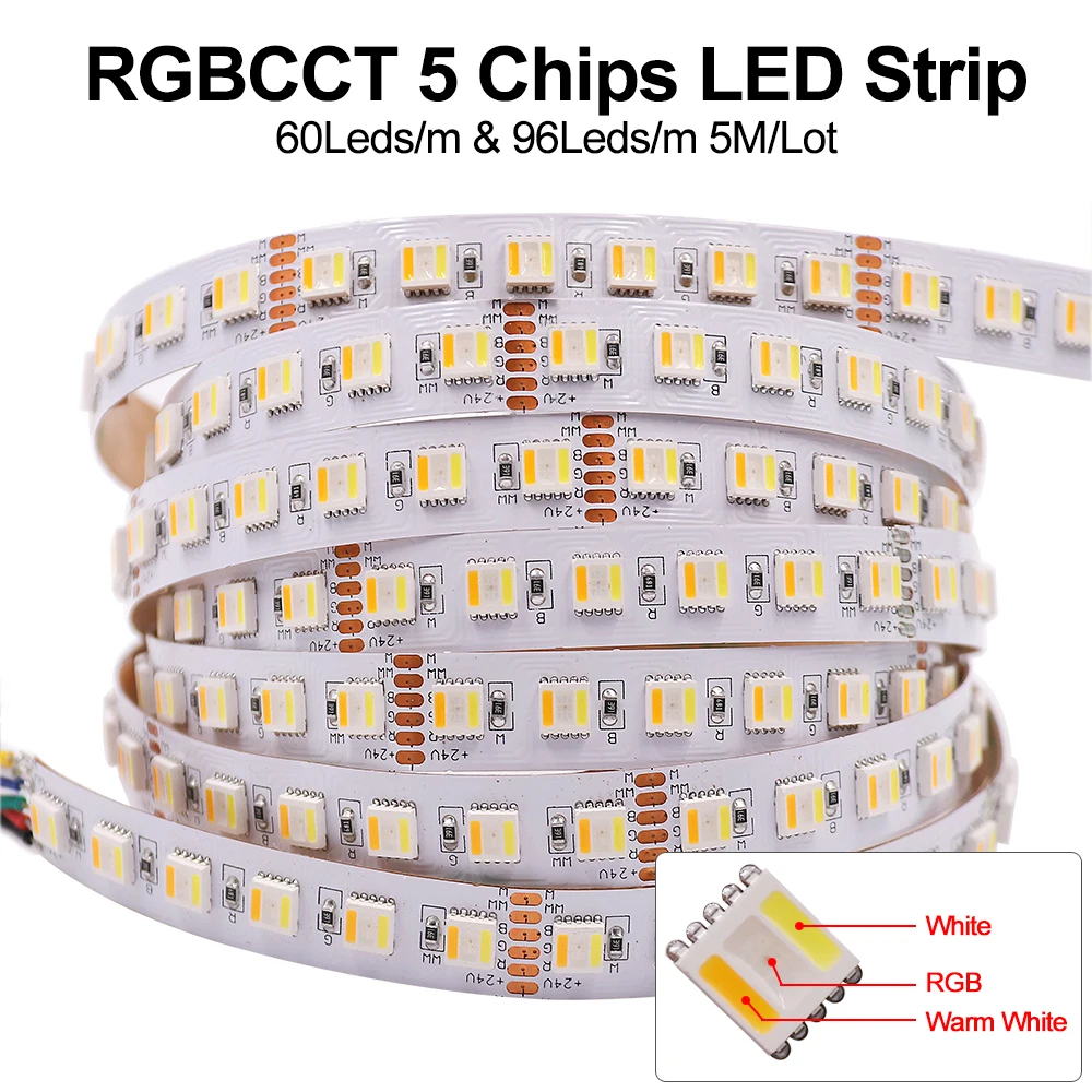 RGB CCT 5 Colors In 1 Chip LED Strip DC 12V 24V SMD 5050 60 96 Leds/M IP21 IP65 Waterproof Flexible Ribbon Tape Rope Light