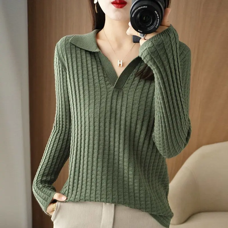 

Chic Polo Collar Loose Sweater Women Elegant Solid Warm Knitting Pullover Female Casual Loose Knitted Tops Femme Ladies W22