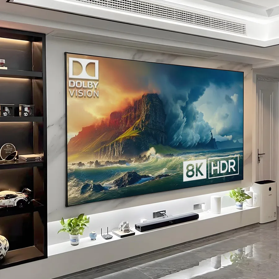 2025 Hot Nano Grey Crystal ALR Projector Screen Ambient Light Rejecting Fixed Frame 0.7CM Ultra Narrow Border CLR 8K Projection