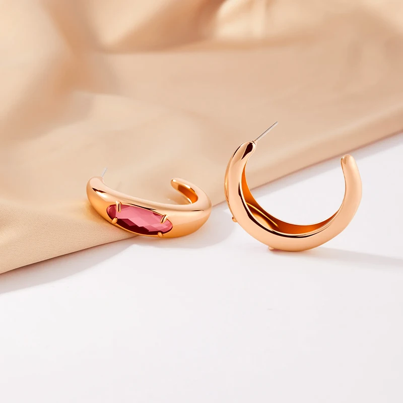 LESHORE Autumn New C-shaped Inlaid Earrings Light Luxury Fashion Simple Women's Earrings Free Shipping