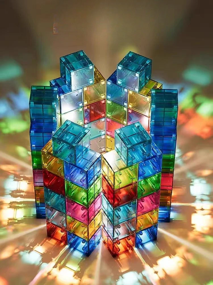 DIY Transparent Magnetic Building Blocks Square Toy Colorful Cubes Toy Construction Toy for Children Christmas Gift