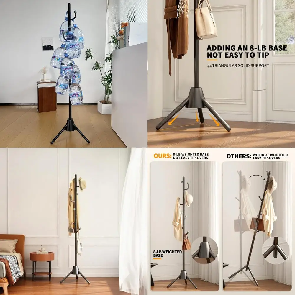 

Сверхмощная металлическая вешалка для одежды в прихожей с 8 крючками, устойчивая и компактная подставка для дерева в прихожей