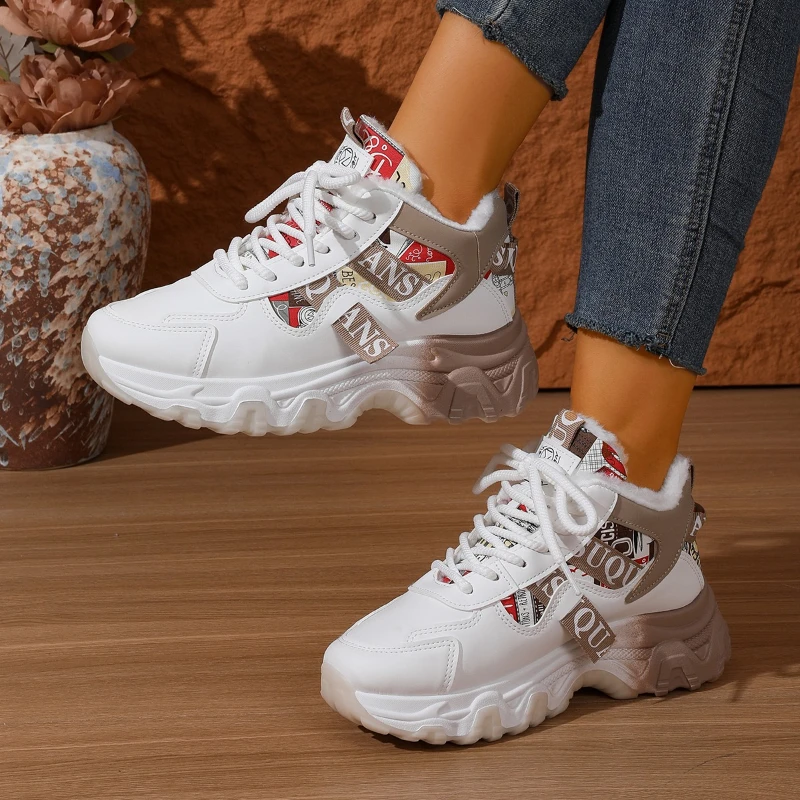 حجم كبير حذاء من الجلد محايد الصوف الدافئ النساء أحذية سميكة وحيد عدم الانزلاق الأحذية الحديثة غير رسمية موضة مريحة السيدات Bootie #4