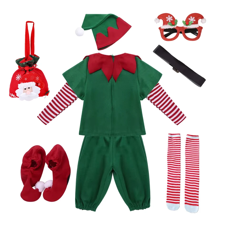 

2024 Kids Christmas Cosplay Costume Santa Claus Baby Boys Girls Xmas Outfit Set Dress Pants Tops Hat Cloak Belt Costume