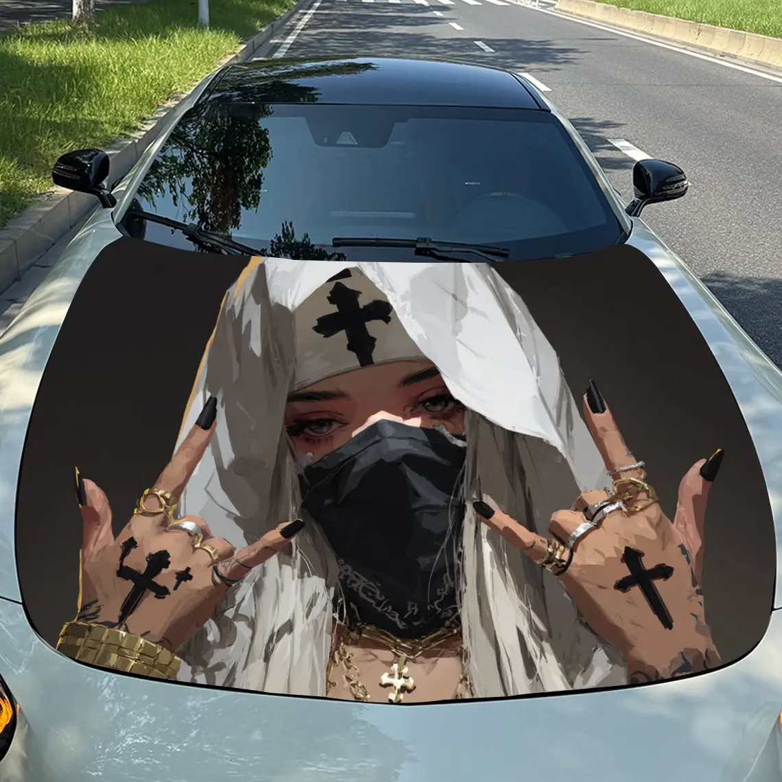 

Cool Nun Car Hood - Waterproof PVC Wrap, Self-Adhesive, Scratch-Resistant, Ideal For Cars, SUVs, Trucks - Perfect Gift For Vehic