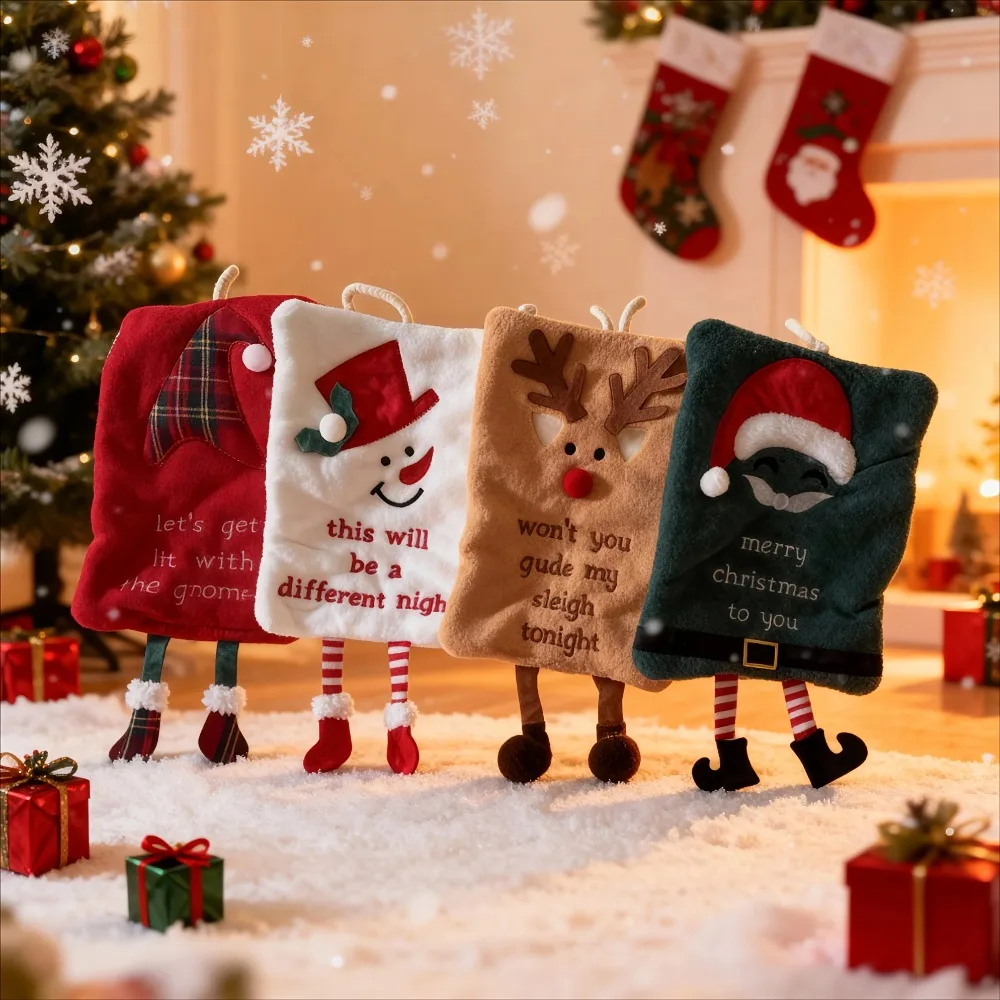 

4PCS Christmas Hand Towel Hanging Type Thickened Coral Fleece Towel Kitchen Absorbent Quick Drying Rag Cartoon Hand Towel