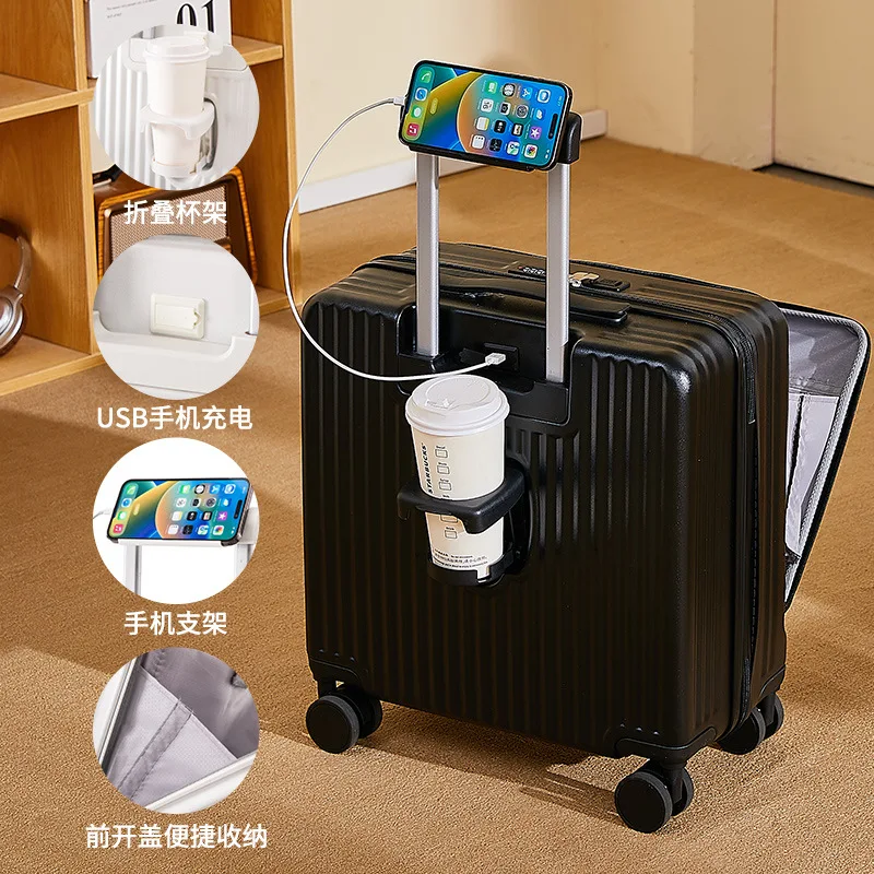 Multi-functional 18-inch front-opening boarding box Travel business small registration suitcase luggage case