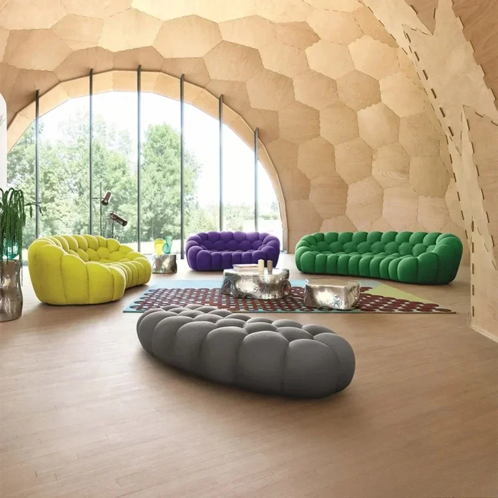 Cloud Curved Sofa Stylish Fabric Designer Couch Fluffy Cloth Sofa Sets Modular Football Sofa for Living Room Furniture - view 2