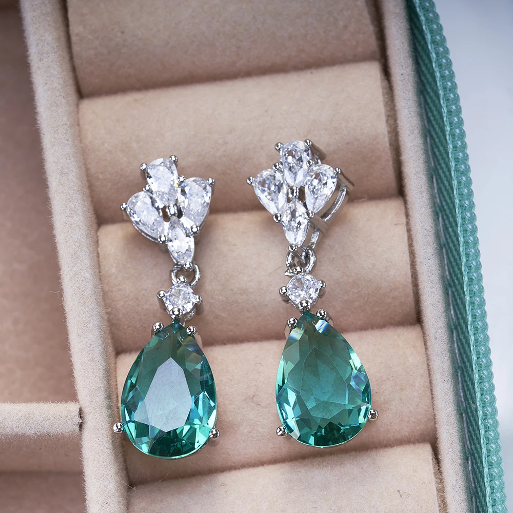 925 Sterling Silver Women Drop Earring With Water Drop Shape Emerald Gemstone Female Dating Party Fine Jewerly Gift