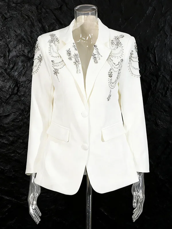 

Elegant Heavy-Duty Diamond Embellished Loose Fit Waist-Cinching Women's Autumn Winter Fashion Trendy Brand Casual Wear