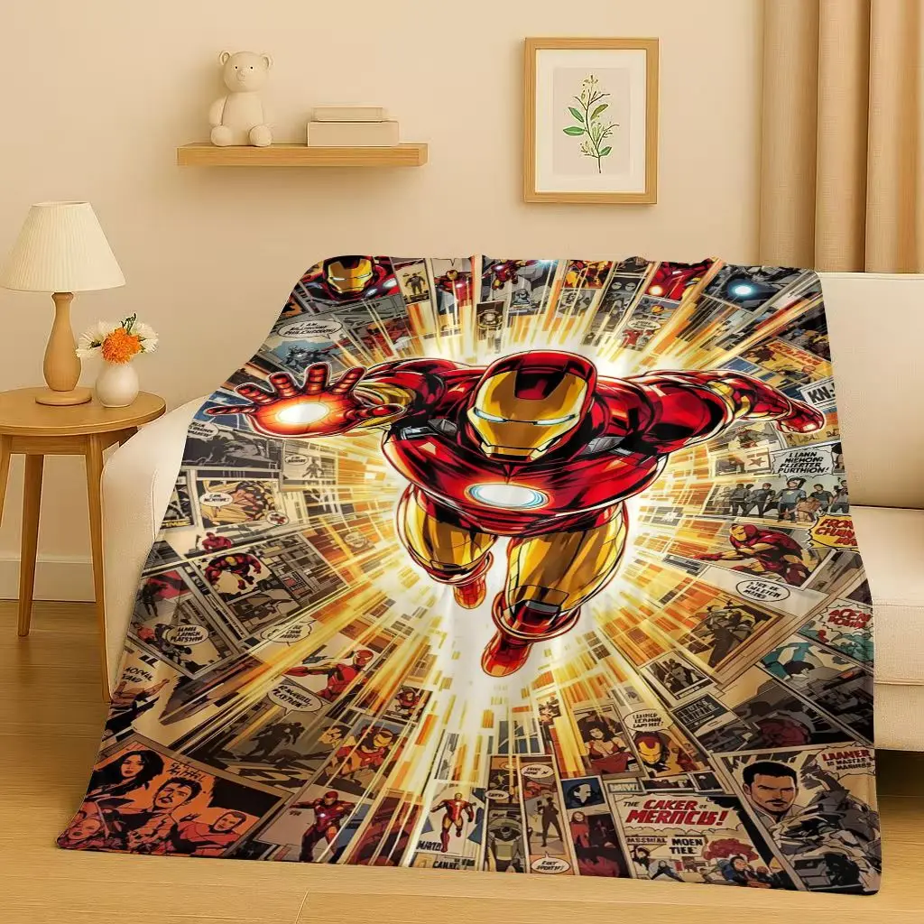 

HD Sanrio Marvel Iron Man Captain America Cartoon Christmas Flannel Blanket,Ultra Soft Plush Throw for Home Bedroom Bed Sofa Kid