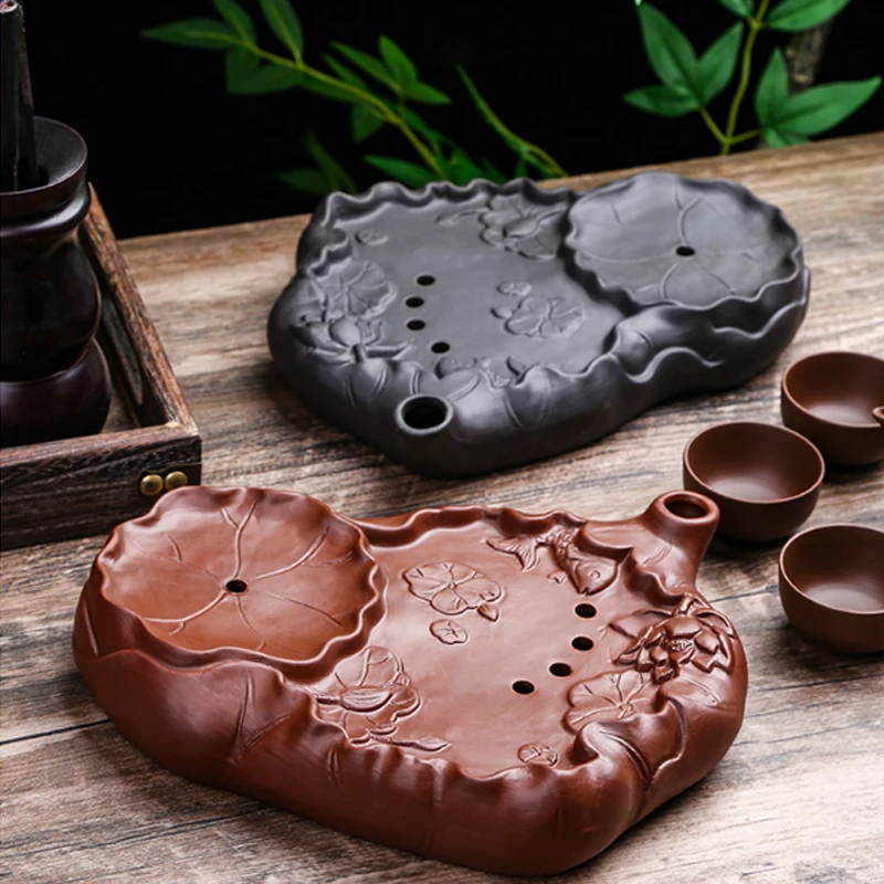 Zisha Kung Fu Tea Tray Tea Set Household Tea Tray Saucer Water Storage Type Mini Dry Brewing Table Tea Sea Teapot Base Tray