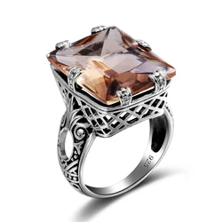 925 Sterling Silver ring Amber Square For Women Bridal Wedding Gemstone Rings Enagement Party Fine Jewelry High Quality