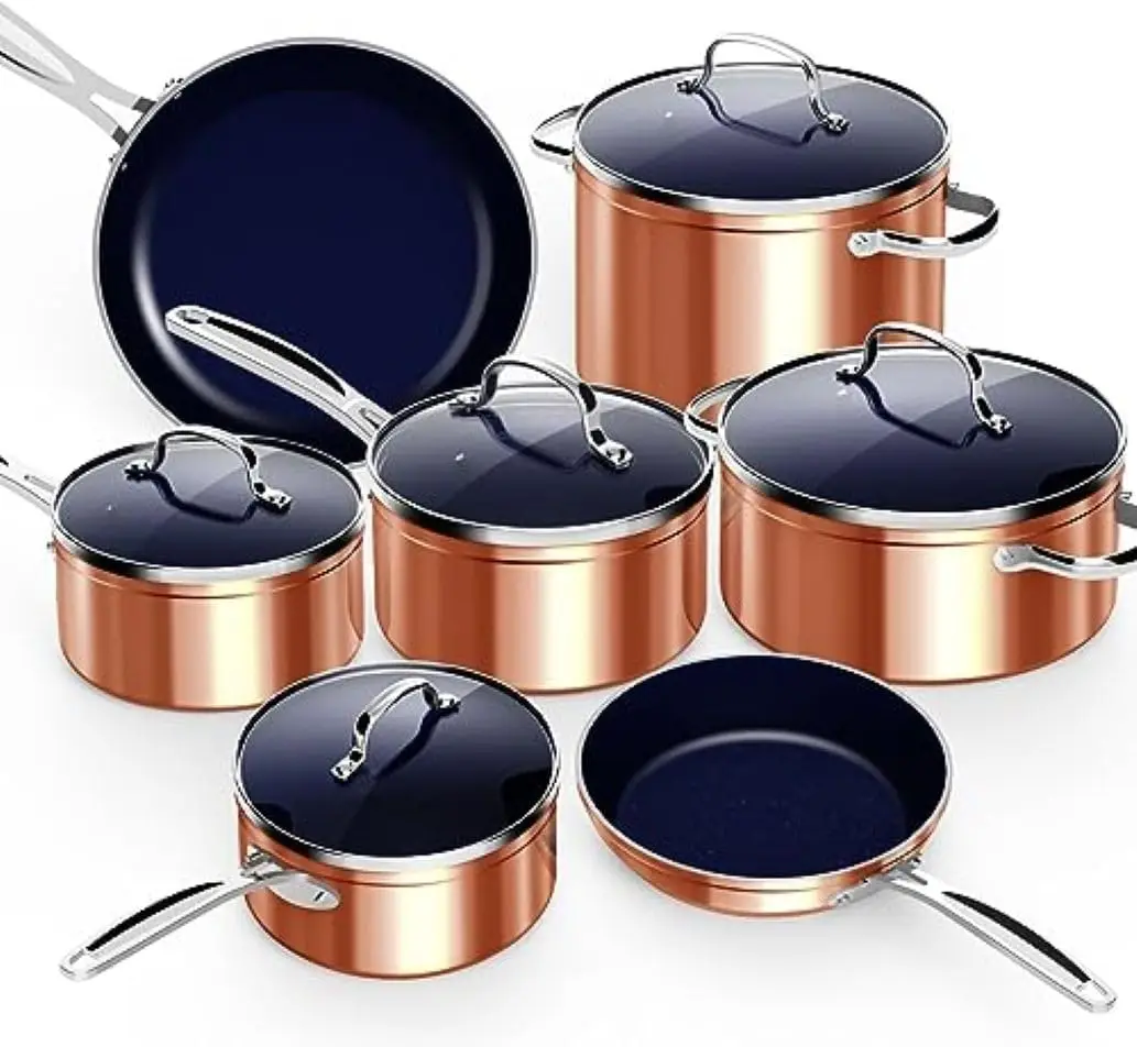 

12pc Ceramic Non-Stick Cookware Set, Vented Glass Lids, Stay-Cool Handles, Induction & All Cooktops