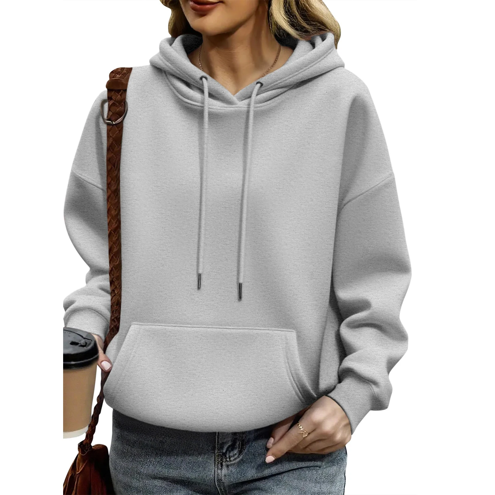 เสื้อฮู้ดแขนยาวแฟชั่นสีพื้นสำหรับผู้หญิงปี 2025 เสื้อผ้าฤดูหนาวสำหรับผู้หญิง เสื้อผู้หญิง เสื้อฮู้ดผู้หญิง