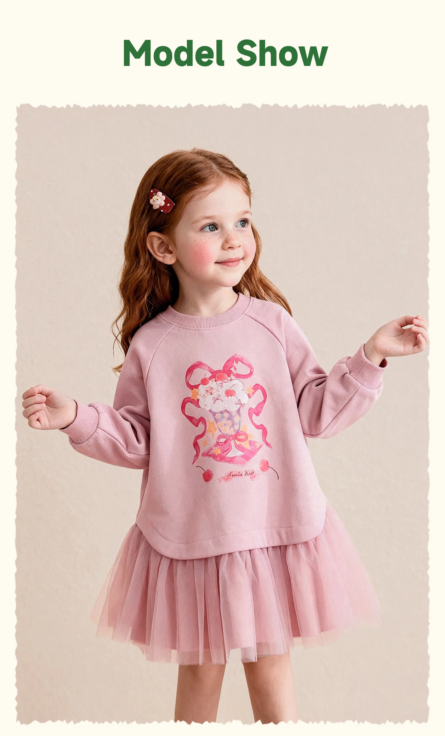 Amila 2026 Herbst Neues Kinder-Mädchen-Mesh-Splice-Kleid Niedliches Eiscreme-Muster Süßes Liebliches Prinzessinnen-Partykleid – Detail 8