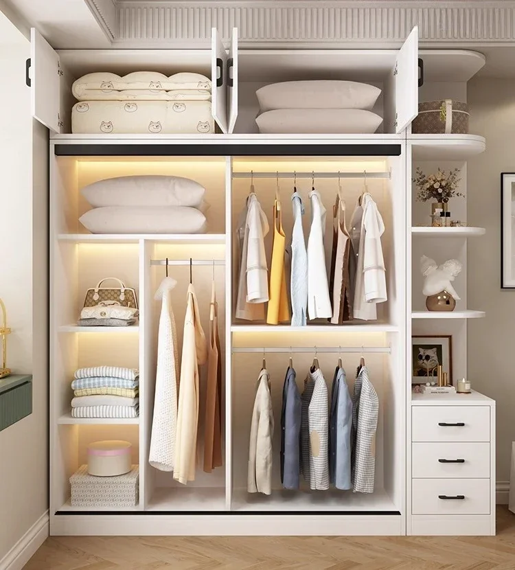 Wardrobe Home Bedroom Glass Solid Wood Sliding Door Cabinet Storage