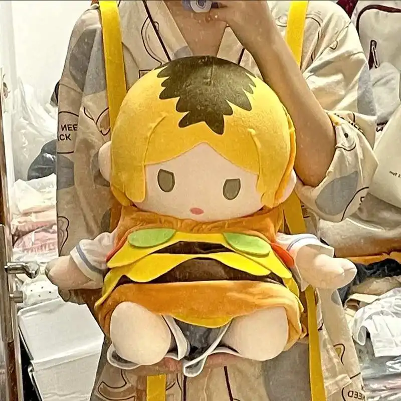 One-piece Outgoing Bag Plush Hamburger Backpack For 40cm Anime Sitting Posture Plush Doll Stuffed Toys Gifts Dolls Accessories