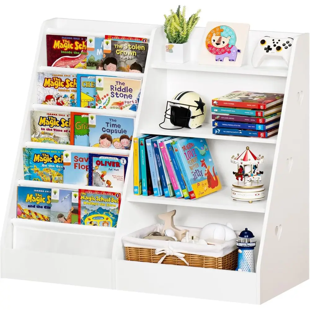 

Lerliuo 4 Tier Kids Bookshel and Storage Organizer, ive Layer Sling Children Bookcase, Baby Toddler Wooden Book Shel, Display Ca