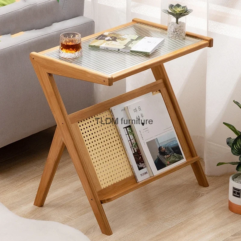 

Rattan Side Table Bamboo Side Cabinet Small Coffee Table Bedside Table Glass Side Table Modern And Simple