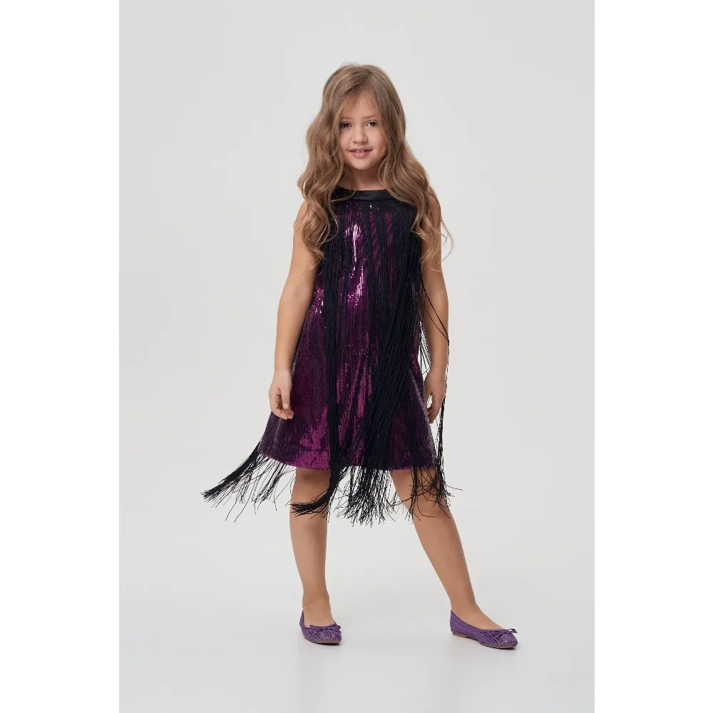 Vestido de niña de las flores personalizado con borlas y lentejuelas brillantes para boda 2026, vestido midi de lentejuelas para niñas, para fiesta de cumpleaños y primera comunión