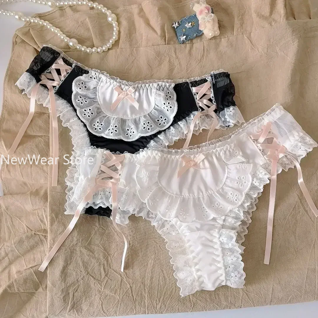 Cute Kawaii Lace Panties Women Japanese Cotton Shorts Sexy Lingerie Lolita Lace Up Romantic Lingerie G String Underwear Women