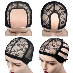 U Part Swiss Lace Wig Cap Black Hairnet Wig Caps For Making Wigs Weaving Cap With Adjustable Strap Wig Making Tools