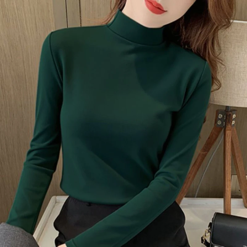 2025 Top da donna classici coreani a maniche lunghe Lady Fashion Intimo termico Abbigliamento femminile Mezza collo alto Pullover sottili
