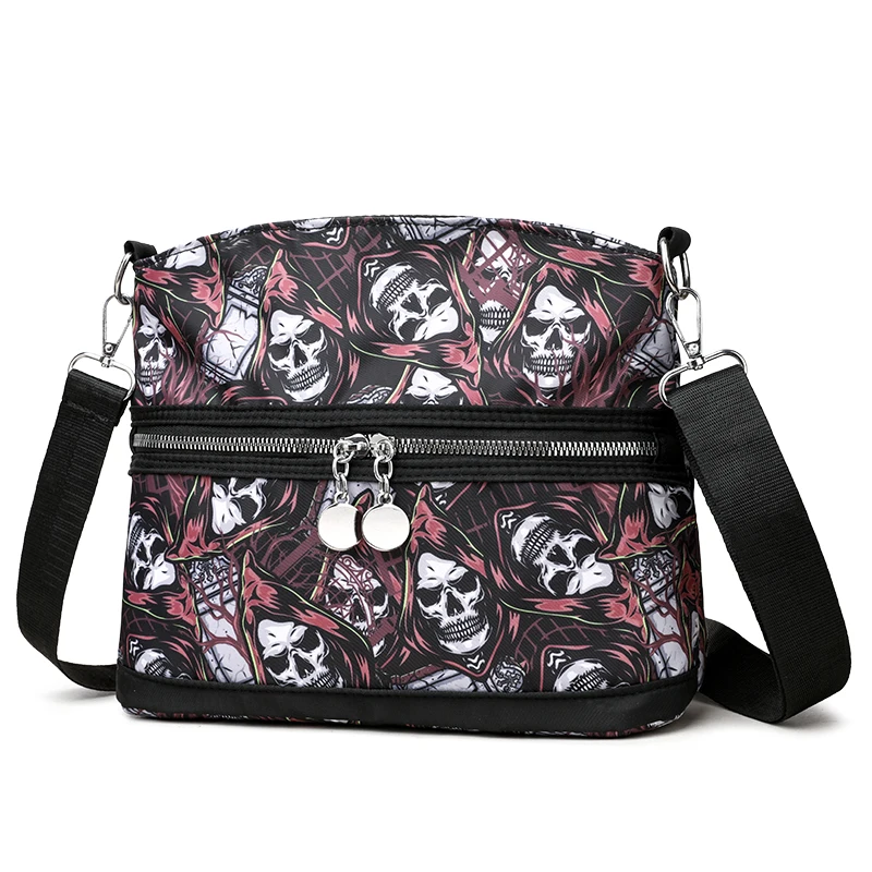 1 Piece Ladies Skull Head Printed Nylon Crossbody Bag Halloween Cloth Bag