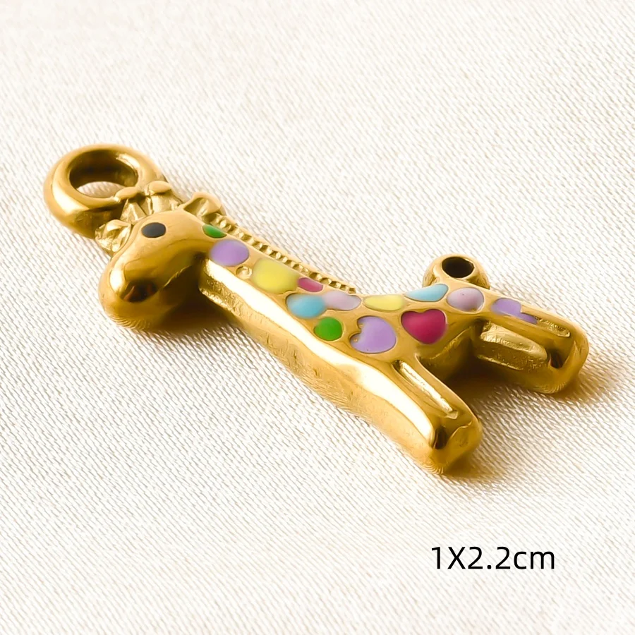 2 Stück romantische bunte Emaille-Anhänger „Happy Luck Giraffe Angel“ aus Edelstahl für die Schmuckherstellung, handgefertigter Schlüsselanhänger – Detail 6