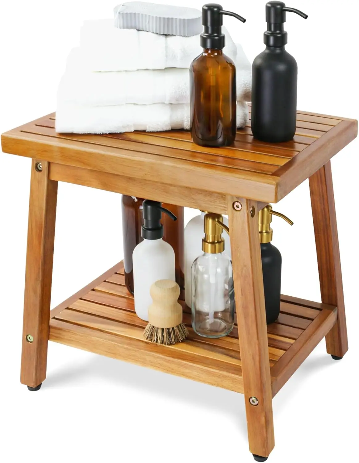 

Водонепроницаемая скамья для душа с полкой для хранения, из акации, для ванной комнаты и использования на улице, 16 дюймов