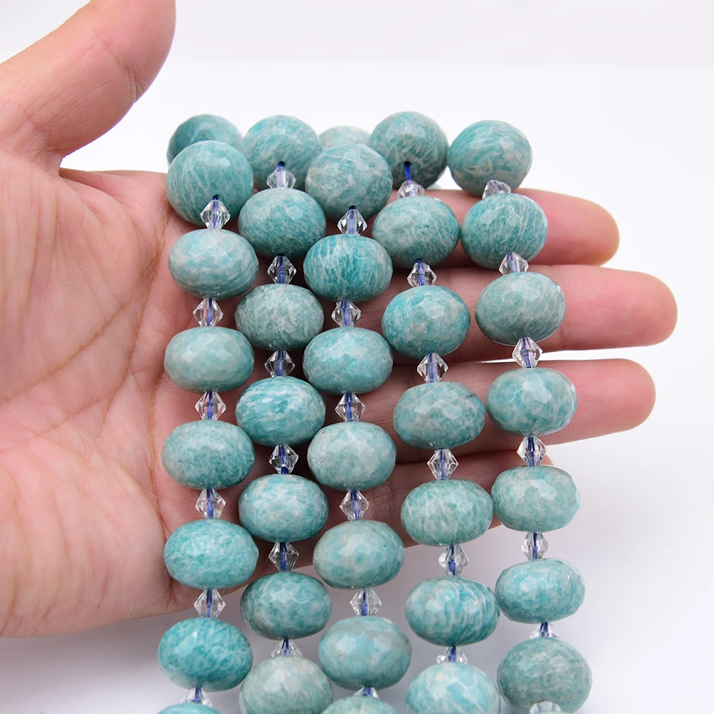 APDGG 13x18mm Natural Green Amazonite Stone Faceted Abacus Shaped Nugget Loose Beads 15'' Strand Jewelry Making DIY