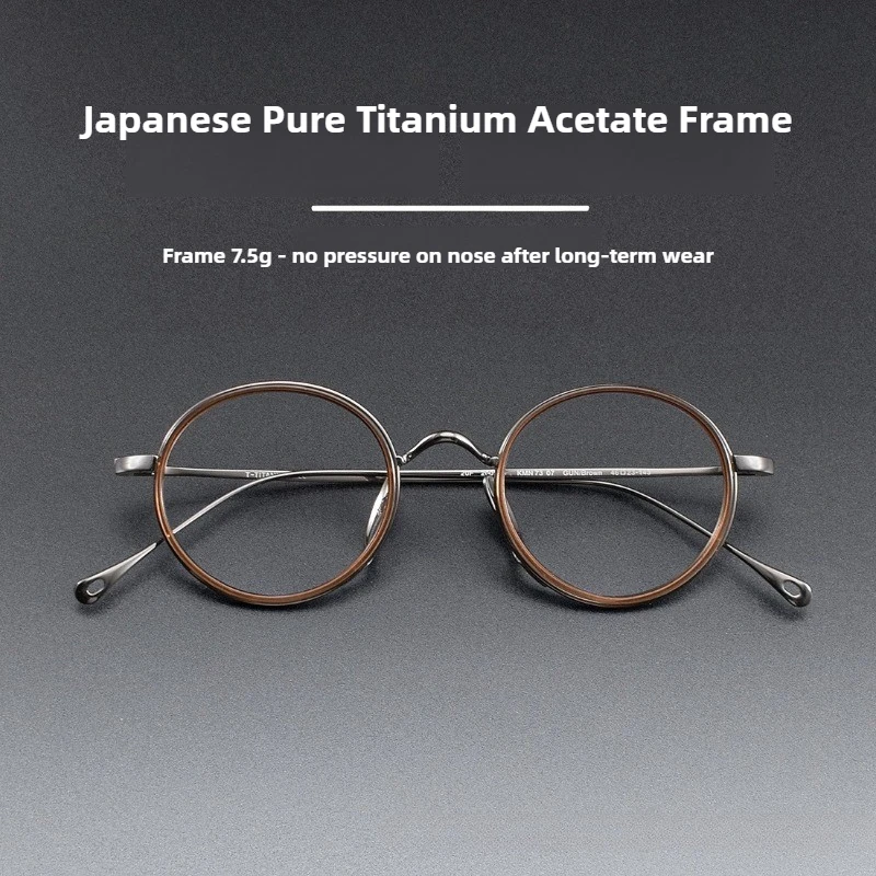 

Japanese Retro Round Glasses Frames Men High Quality Pure Titanium Textured Frame Trend Acetate Rim Small Face Eyewear Women