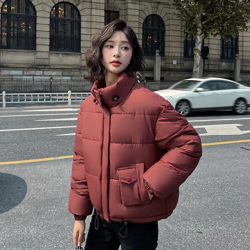 Chaqueta corta de algodón para mujer, abrigo holgado con cuello levantado, ropa de abrigo informal cálida, versión coreana, invierno, novedad de 2024