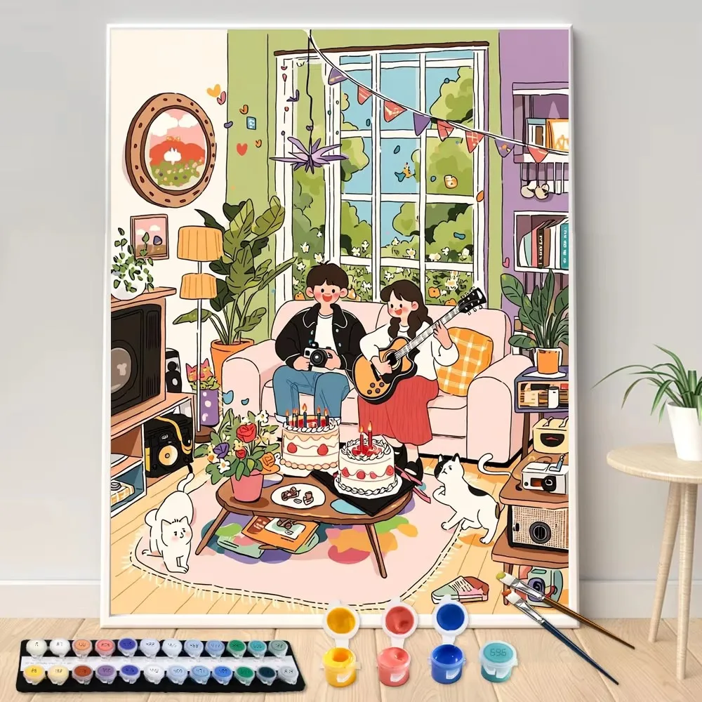 Painting By Numbers 40x50cm Kits Two People and Two Cats in One Room Picture By Numbers For Home Decors Handpainted Diy Gift