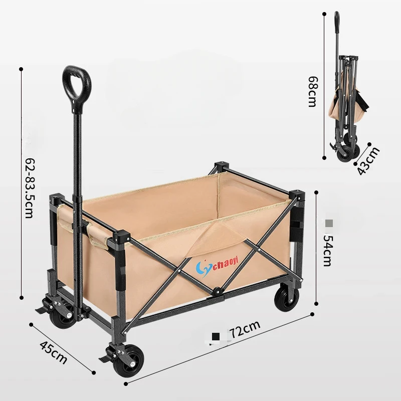 Large Capacity Camping Trolley Outdoor Cart Carbon Steel Folding Camping Trolley Children's Reclining Party Picnic Trolley